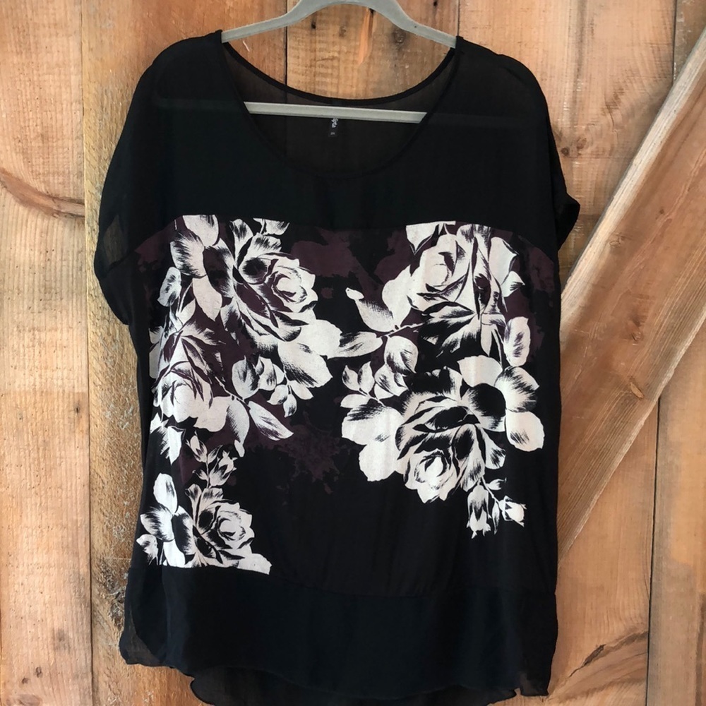 Edista print tee with sheer sleeves size 2X